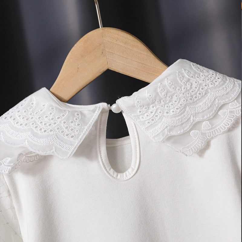 Mädchen modische Bluse mit eleganten Tüllärmeln und kunstvoller Spitzenverzierung R&B