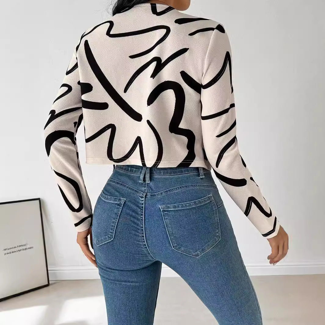 Damen elegante Kurzjacke mit einzigartigem grafischem Muster R&B