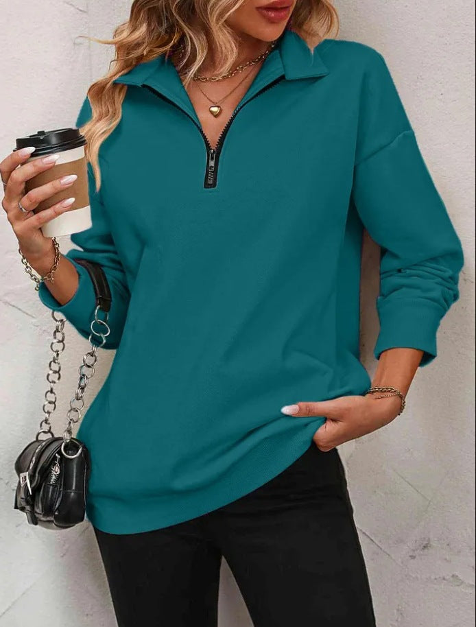 Damen Sweatshirt mit praktischer Reißverschlussöffnung und lässigem Schnitt R&B