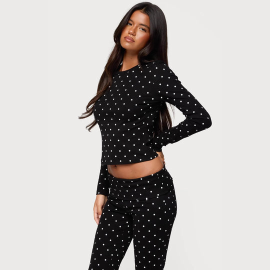 Damen Langärmliges Polka-Dots Oberteil und Leggings Set R&B