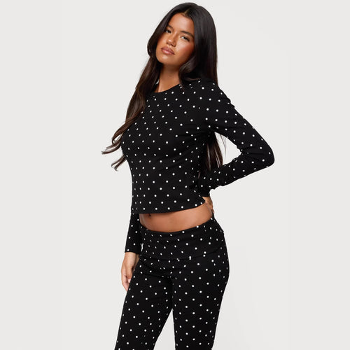 Damen Langärmliges Polka-Dots Oberteil und Leggings Set R&B