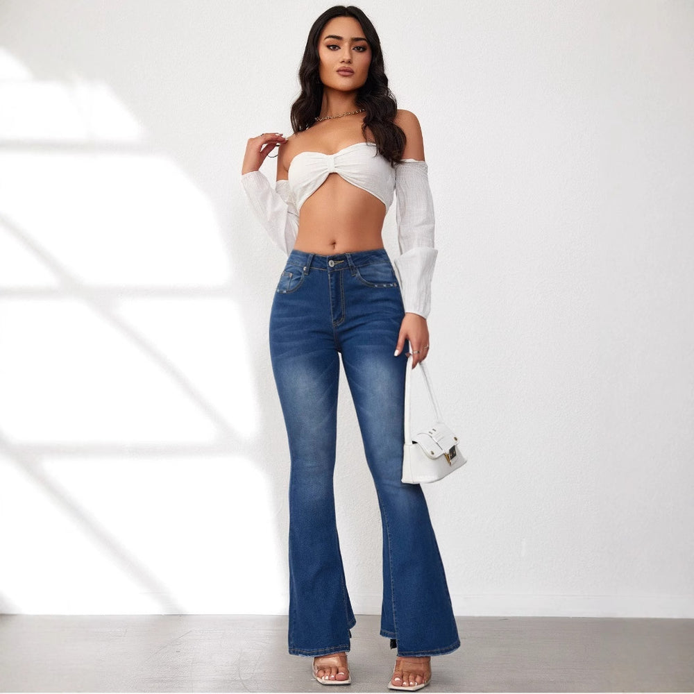 Damen Flared Jeans mit hohem Bund und eleganter Schnittführung R&B