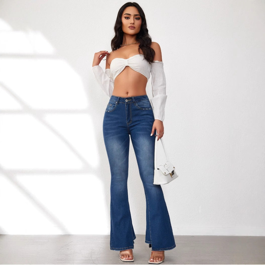 Damen Flared Jeans mit hohem Bund und eleganter Schnittführung R&B
