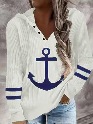 Damen Kapuzenpullover mit maritimem Anker-Design und strukturiertem Stoff R&B