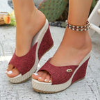 Damen Wedge-Pantoletten mit offenem Zehenbereich und hochgezogener Sohle R&B
