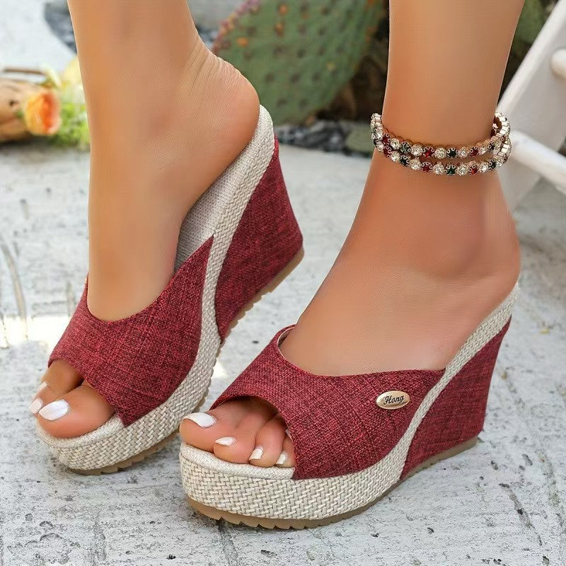 Damen Wedge-Pantoletten mit offenem Zehenbereich und hochgezogener Sohle R&B