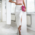Damen Schlitz Knopf-Front Ripp Maxi Rock R&B
