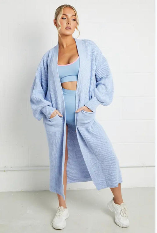 Damen Langer Strickmantel mit großzügigen Taschen R&B