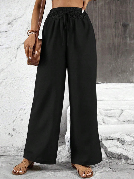 Damen weit geschnittene Sommerhose mit elastischem Bund und Kordelzug R&B