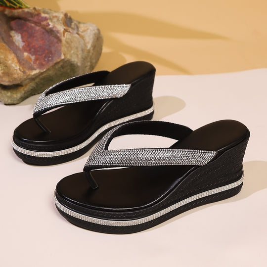 Damen Glitzernde Wedge-Zehentrenner-Sandalen R&B