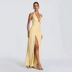 Damen Elegantes Maxikleid mit halterlosem Ausschnitt und raffiniertem Faltenwurf EB