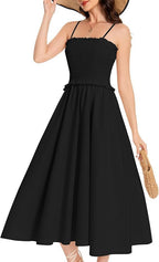 Damen Maxikleid mit geschnürtem Oberteil und fließendem Rock R&B