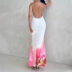 Damen Maxikleid mit tiefem V-Ausschnitt und floralem Drapierungsdesign R&B