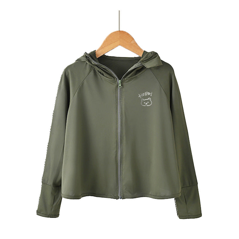 Damen leichte Sportjacke mit Kapuze und dezentem Motiv R&B