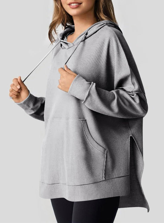 Damen lässiger Kapuzenpulli mit seitlichen Schlitzen und Kängurutasche R&B