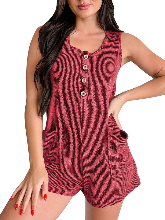 Damen Jumpsuit mit strukturiertem Muster und dekorativen Knöpfen R&B
