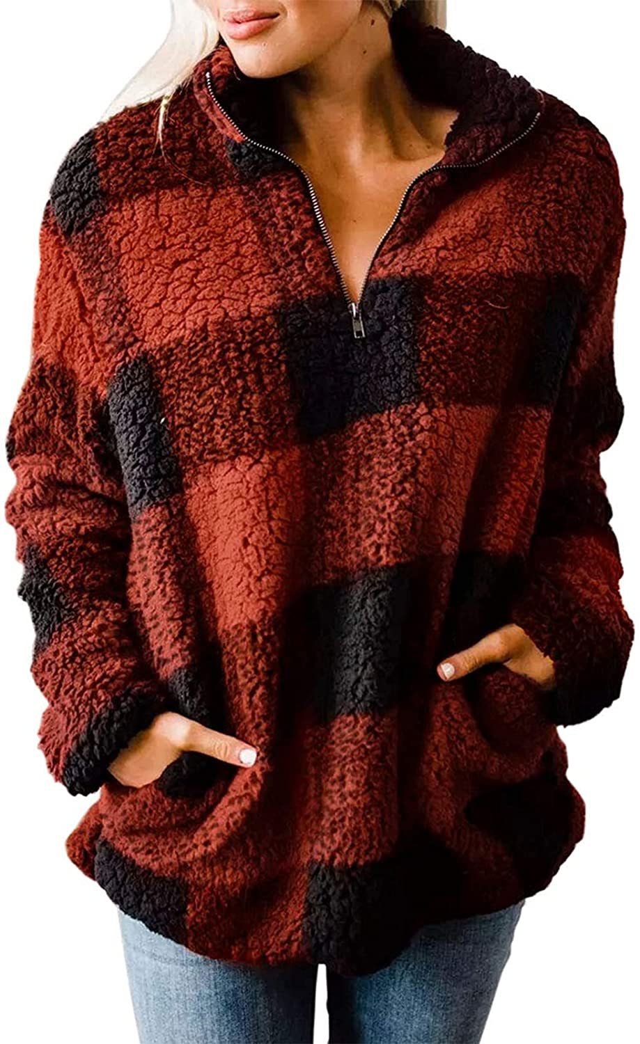 Damen gemütlicher Fleece-Pullover mit hochgeschlossenem Kragen R&B