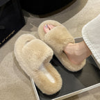 Damen Flauschige Hausschuhe mit breitem Riemen und weichem Innenfutter EB