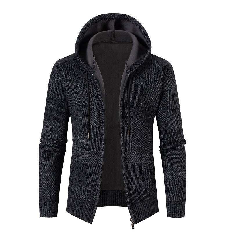 Herren lässiger Strickjacke mit modernem Strukturdesign und Kapuze