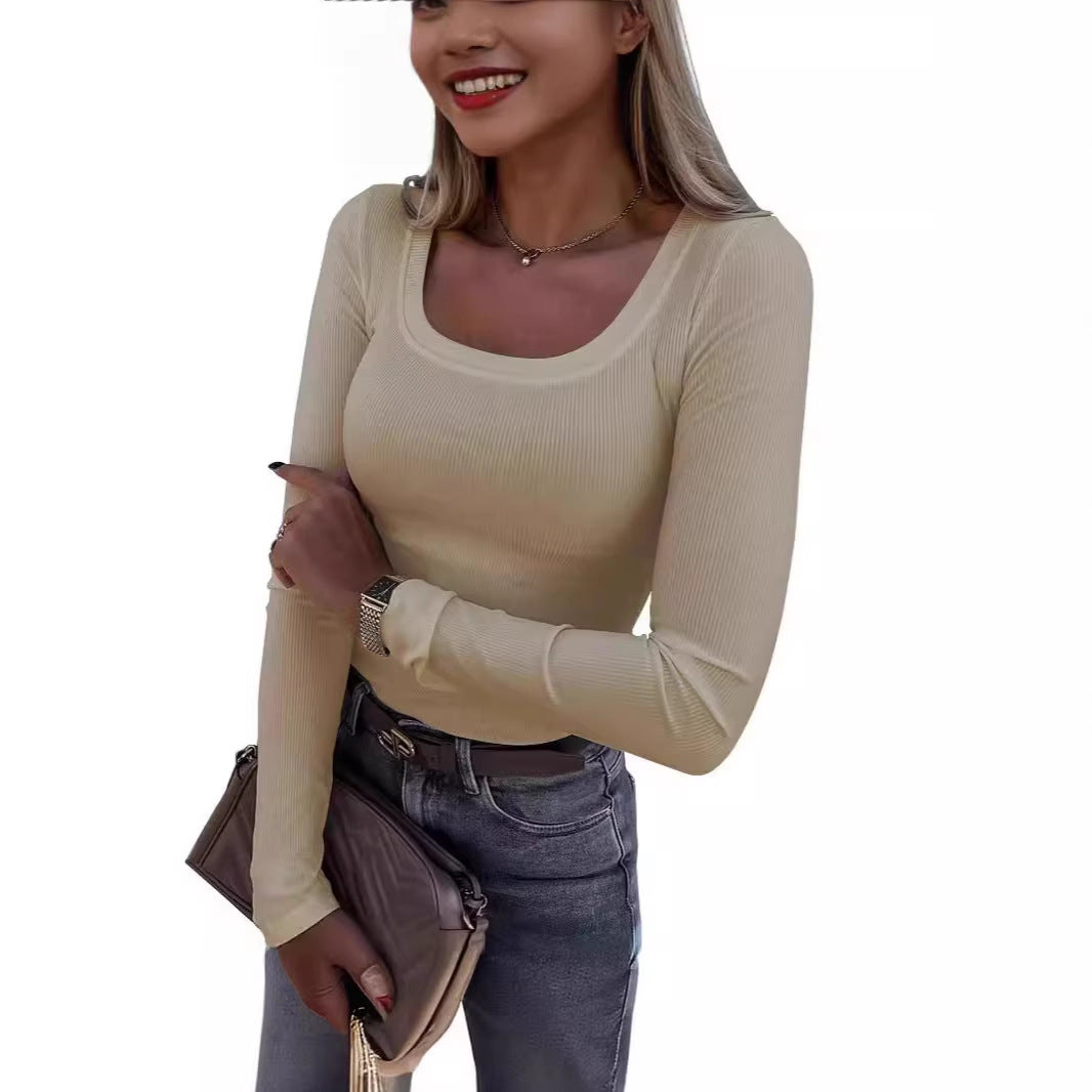 Damen Langarm Ripp-T-Shirt mit elegantem U-Boot-Ausschnitt R&B
