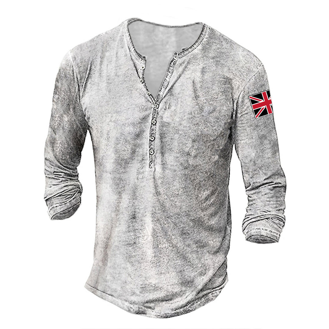 Herren modisches Langarmhemd mit Knopfleiste und Flaggenapplikation R&B