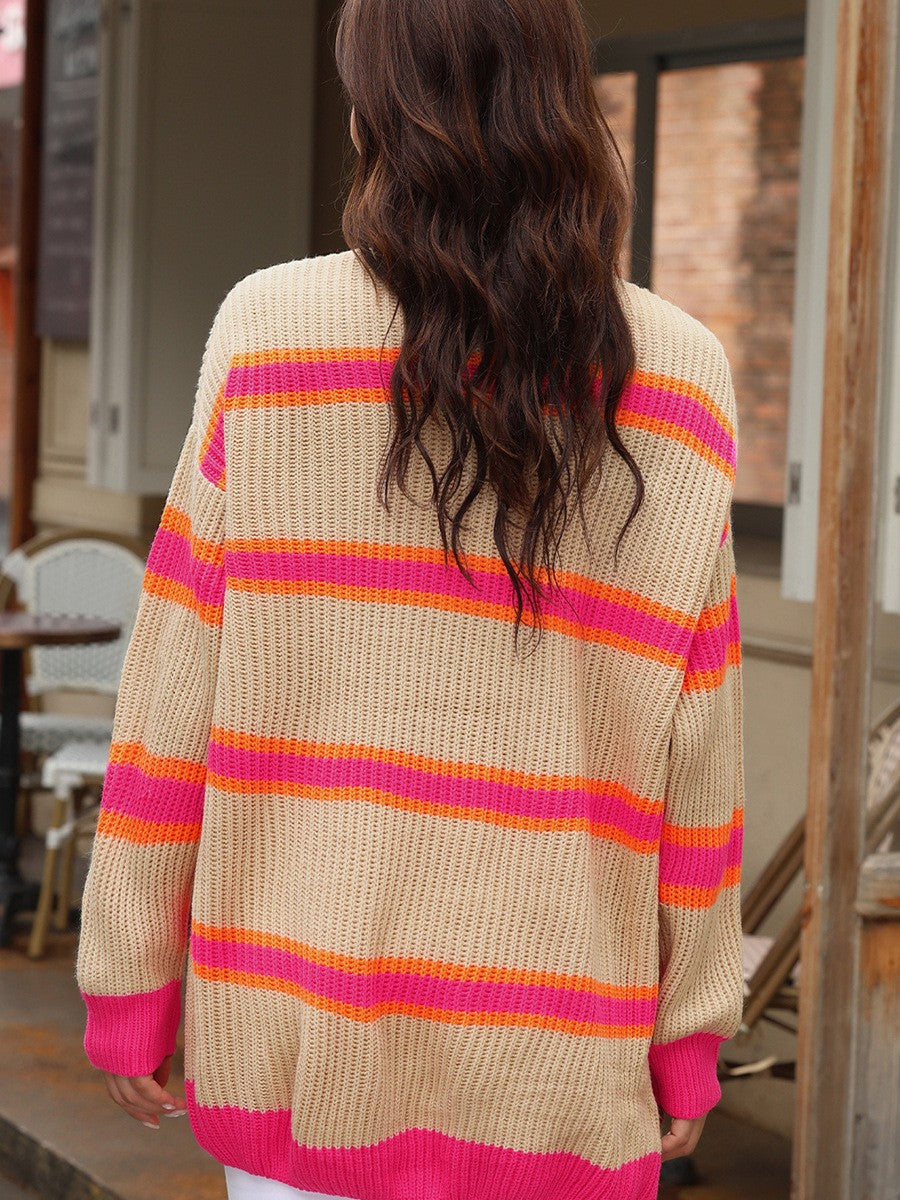 R&B | Festlicher Winter Gestreifter Wollcardigan Für Damen | Ideal Für Den Winter