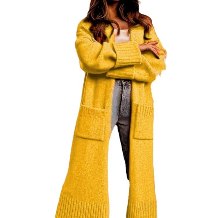 Damen lässiger Strickmantel mit tiefen Taschen und offenem Schnitt R&B