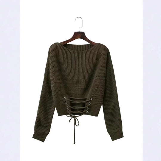 Damen modischer Strickpullover mit tiefem Rückendetail und lässiger Passform R&B