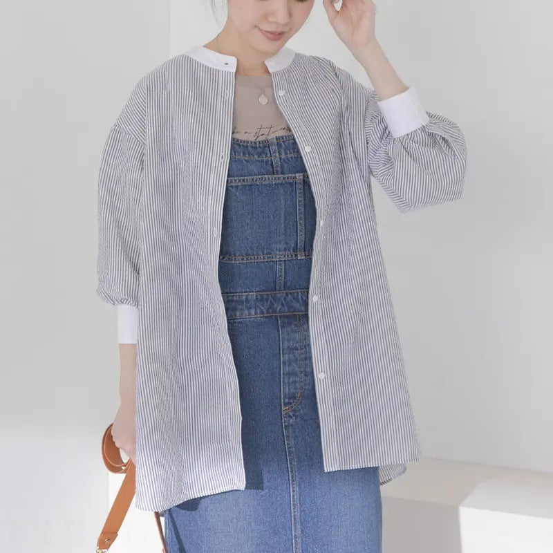 Damen gestreiftes oversized Button-Up Shirt R&B