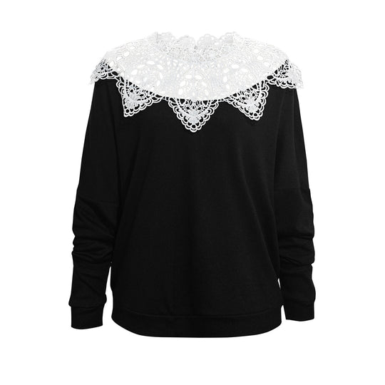Damen Sweatshirt mit dekorativem Spitzenkragen und lässigem Schnitt R&B
