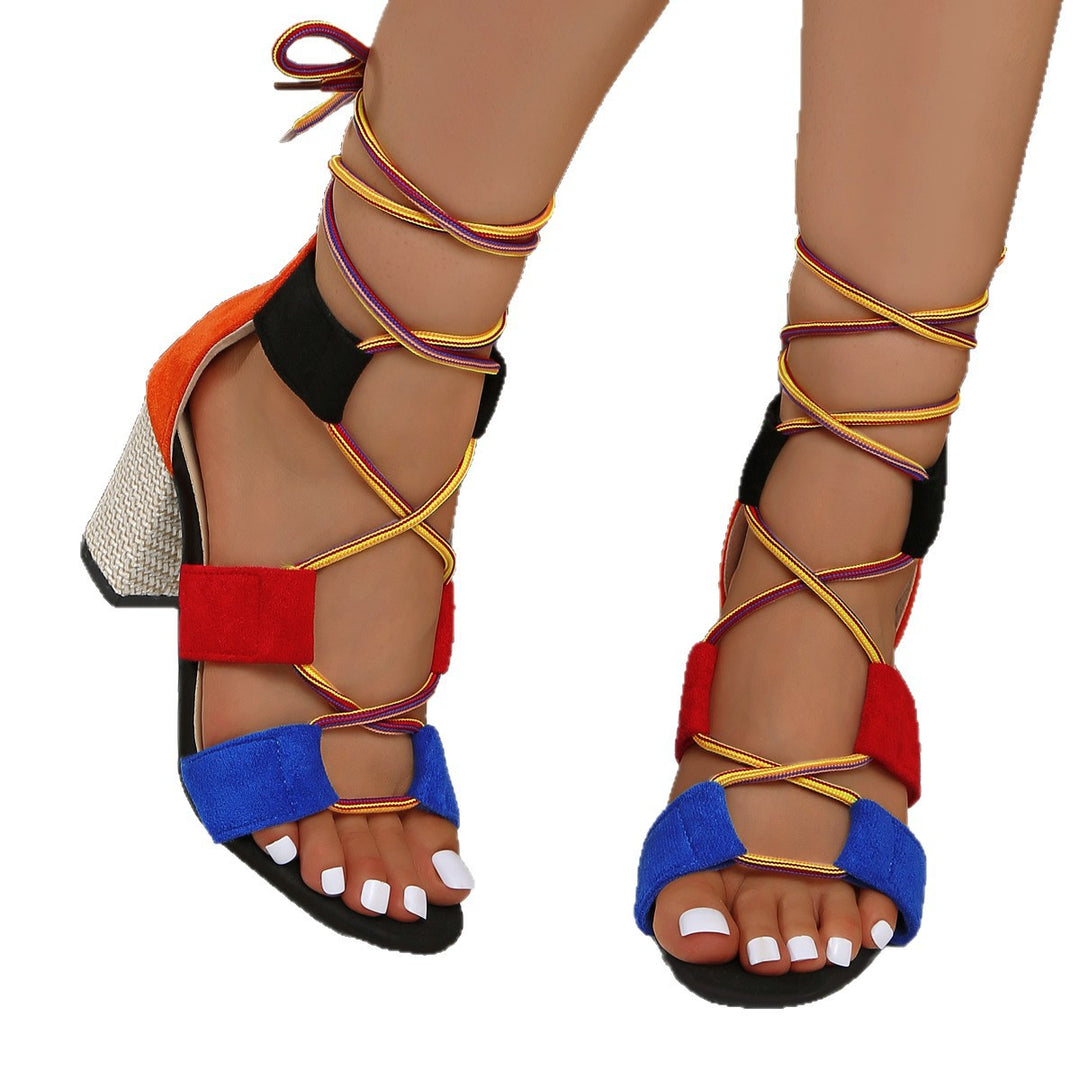 Damen Plateau-Sandaletten mit farbenfrohem Design und glitzerndem Absatz R&B