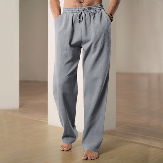 Herren nan lockere Leinen-Baumwoll-Freizeithose mit elastischem Bund und Kordelzug R&B