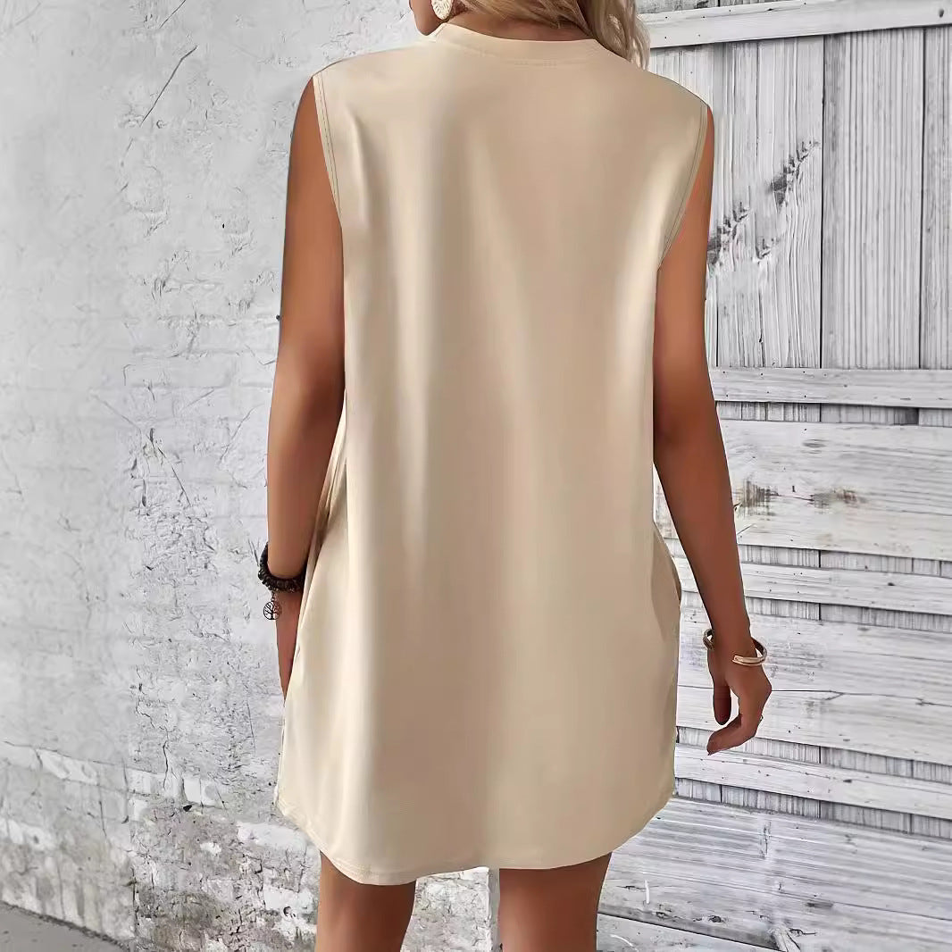 Damen lässiges T-Shirt Kleid mit Taschen und Rundhalsausschnitt R&B
