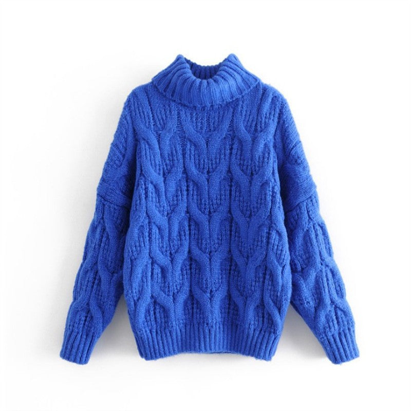 Damen Grobstrickpullover mit hohem Kragen und elegantem Zopfmuster R&B