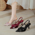Damen Slingback-Pumps mit dekorativem Schleifen-Detail und spitzem Absatz