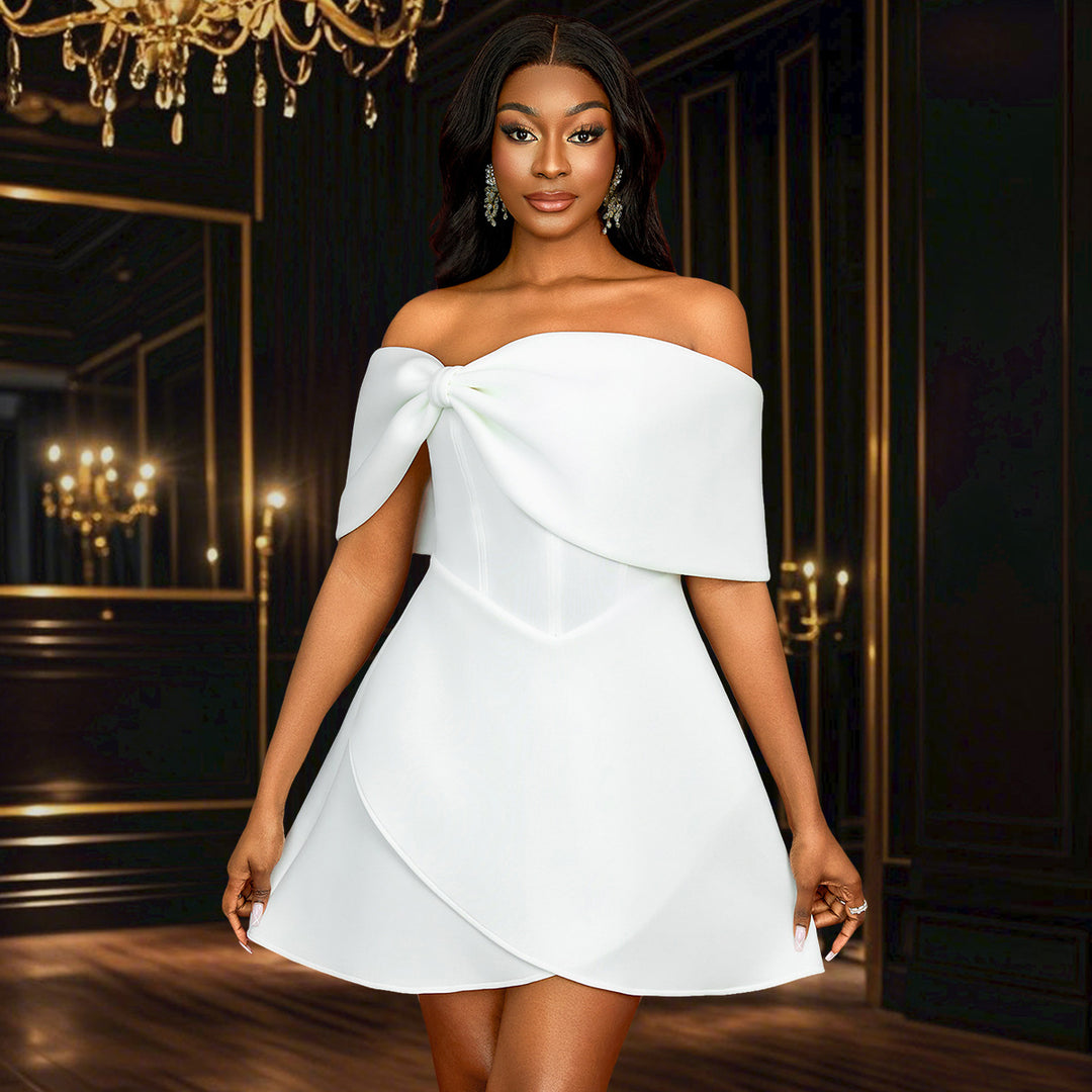 Damen Off-Shoulder Minikleid mit Schleifen-Detail R&B