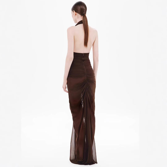 Damen Exquisites gerafftes Maxikleid mit tiefem V-Ausschnitt und eleganten Drapierungen R&B