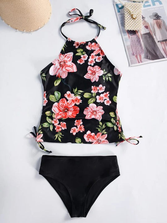 Damen Schnittiger Tankini mit floralem Design und verstellbaren Riemen R&B