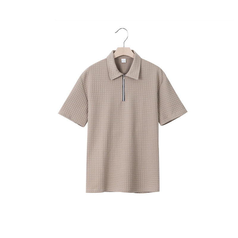 Herren Kurzarm Polo-Shirt mit strukturiertem Design und Reißverschluss R&B