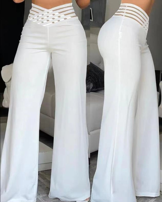 Damen weite Culotte-Hose mit modernem Cut-Out und elastischem Bund R&B
