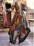 Damen Maxi-Kleid im Boho-Stil mit Cut-Out-Ärmeln und floralen Mustern R&B
