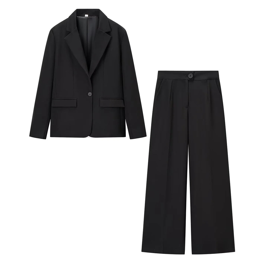 Damen elegantes Anzug-Set mit tailliertem Blazer und weit geschnittenen Hosen R&B