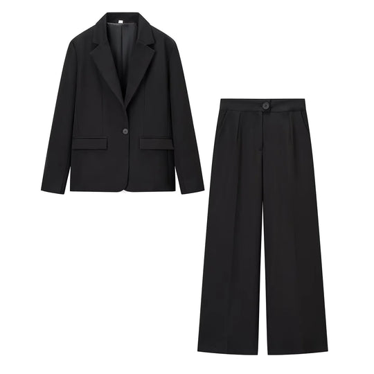 Damen elegantes Anzug-Set mit tailliertem Blazer und weit geschnittenen Hosen R&B