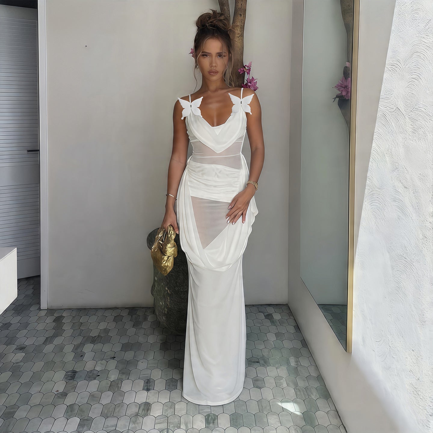 Damen Elegantes und luftiges Maxikleid mit raffinierten Trägern R&B