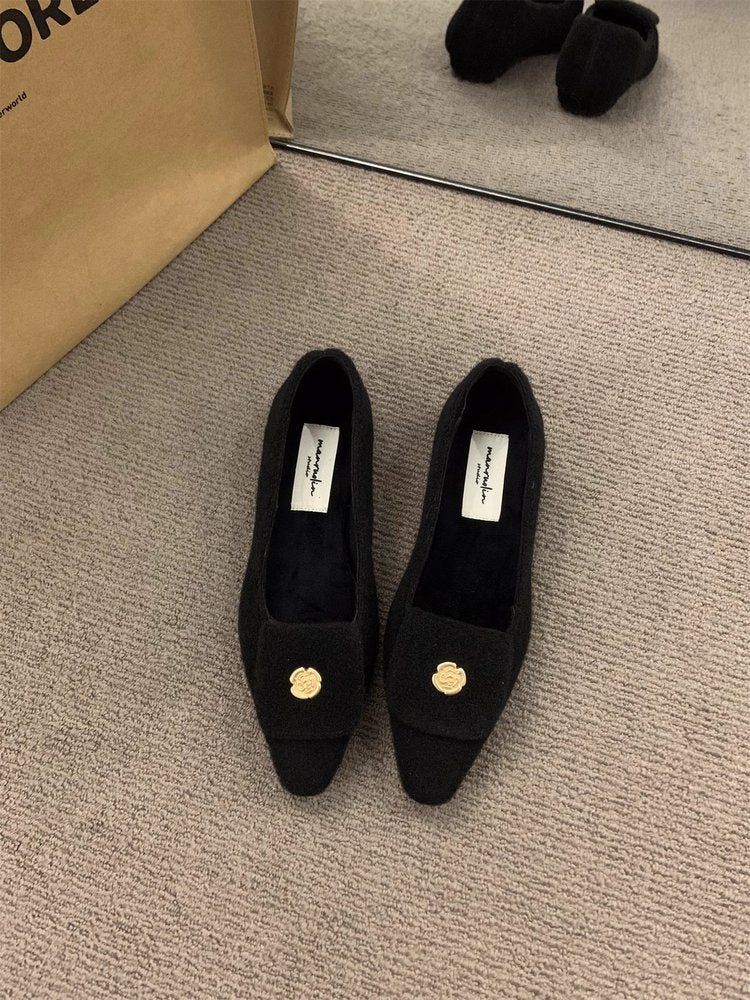 Damen elegante Ballerinas aus Filz mit dekorativem Riemchen R&B