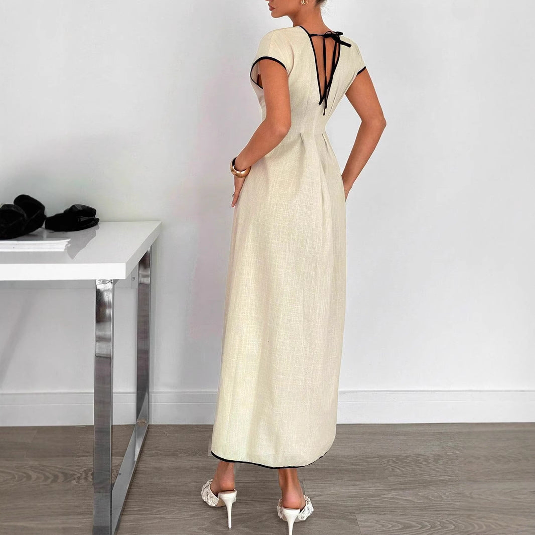 Damen Fließendes Maxikleid mit V-Ausschnitt und schwingendem Rock R&B