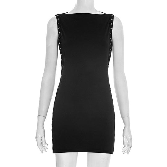 Damen figurbetontes Minikleid mit dekorativen Druckknopfdetails R&B