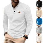 Herren Langarm-Henley-Shirt aus weichem Baumwollmix mit dekorativen Knöpfen R&B