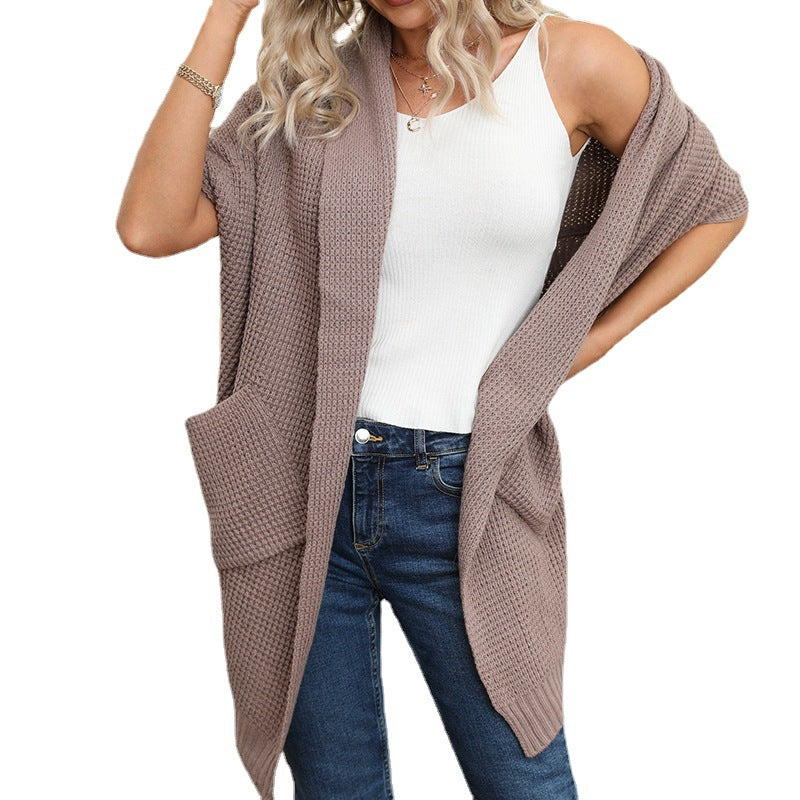 Damen lässiger Strickmantel mit praktischen Taschen und offener Front R&B