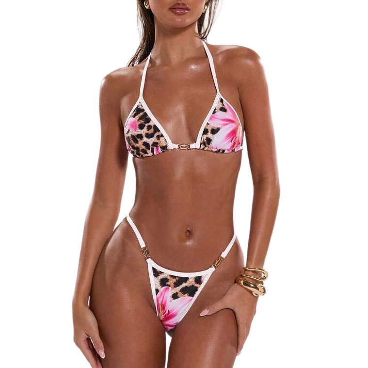 Damen Triangel-Bikini mit fröhlichem Blumendruck und tierischem Muster R&B
